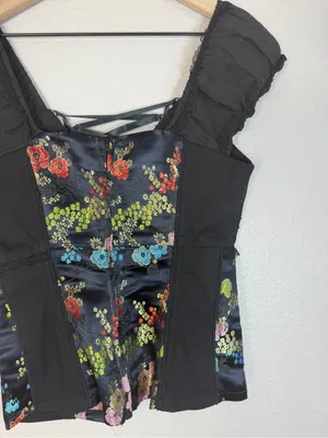 Tripp NYC Vintage Y2K Hot Topic Oriental Geisha Satin Brocade Corset Goth Medium thumbnail 7