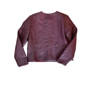 Talbots Petite Quilted Faux Leather Jacket 8P Burgundy Gold Crest Buttons thumbnail 13