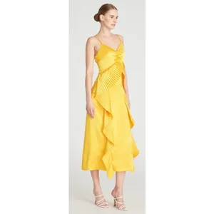 NWT AMUR Leena Pleated Ruffe Satin Maxi Slip Dress in Tuscany Yellow Sz. 12 thumbnail 2
