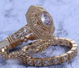 &merci Women’s Golden Cubic Zirconia Geometry Shape 3 Piece Ring Set Size 6 thumbnail 3