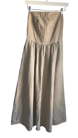 YFB Lyocell Cotton Beige Strapless Midi Dress Pockets Minimalist Neutral size S thumbnail 1