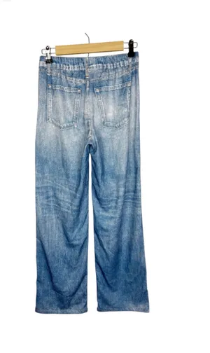 Mila Rosabella Trompe L'oeil Denim Print Sweatpants Wide Leg Pants Size Small thumbnail 4