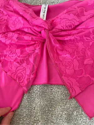 Lucy in the Sky Hot Pink Floral Lace Open Tie Front Crop Top Tank Size Small thumbnail 5