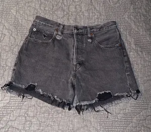 We The Free Washed Black-Distressed Denim Shorts Size-26 thumbnail 1