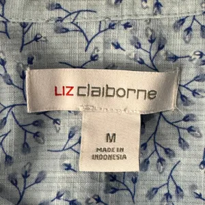 Liz Claiborne Medium Top Floral Button-Up Long Sleeves Lightweight Side Tie Blue thumbnail 9