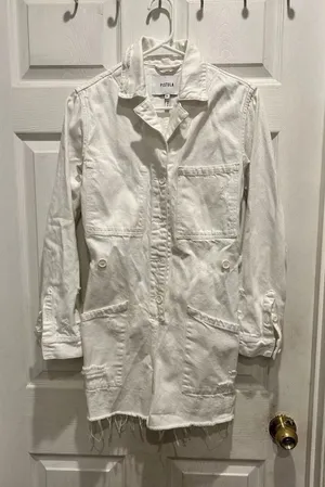 Pistola White Distressed Denim Utility Romper P1533HF-ATW Small Long Sleeve thumbnail 1