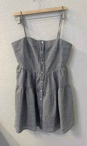 Pink Lily Black and White‎ Gingham Mini Sundress M thumbnail 1