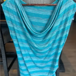Striped Blue and Gray Cowl Neck Top thumbnail 1