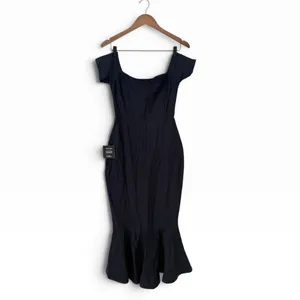 Lulus How Much I Care Midnight Blue Off-the-Shoulder Midi Dress size S NWT thumbnail 3