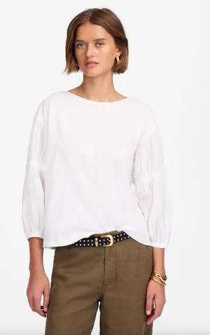 Madewell Puff Sleeve Drop Shoulder Knit Top Cotton Viscose White Small NWT thumbnail 1