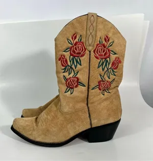 Vintage American West Trading Co. Brown Suede Rose Embroidered Cowgirl Boots 8 thumbnail 5
