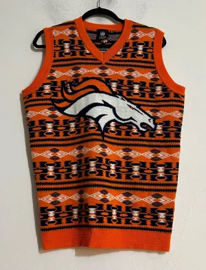 Denver Broncos NFL Aztec Print Orange Sweater Vest Medium Football Fall Preppy thumbnail 1