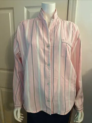 Victoria's Secret Pink and White Striped Button-Down Shirt thumbnail 1