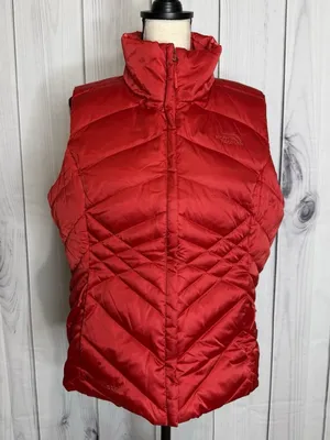 The North Face Aconcagua 550 Down Puffer Vest Womens Sz L Red Full Zip Quilted thumbnail 1