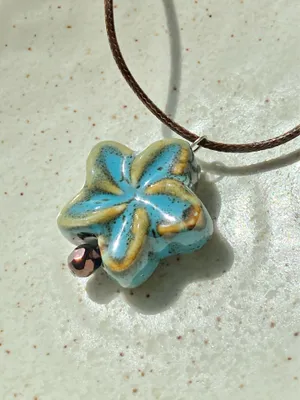 Handmade chunky big ceramic flower boho fairy cottage necklace🩵 thumbnail 3
