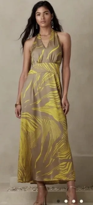 Banana Republic Size-8/Petite Maxi Dress‎ Tie Back Halter Botanica Printed $150 thumbnail 1