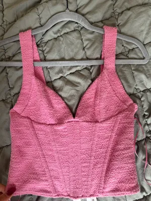 ZARA Pink Corset Top Small Tweed Bralette Crop thumbnail 3
