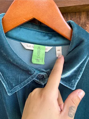 Soft Surroundings Teal Velvet Long Sleeve Button Down Tunic PETITE thumbnail 4