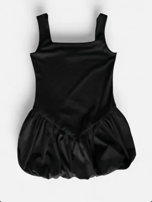 Grand Street Studios Black Satin Bubble Hem Tank Dress Flirty Sexy Dress Sz XL thumbnail 1