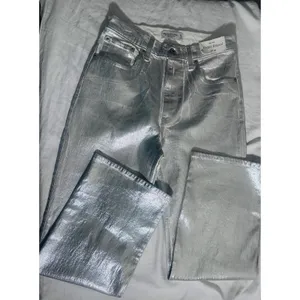 Abercrombie 90s Relaxed Jeans 27 4S Silver Metallic High Rise Y2K Cyber Grune thumbnail 2