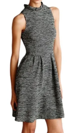 Ganni Pinnacle Dress Black Gray Space Dye Ruffle High Neck Pleated‎ Mini Twee S thumbnail 1