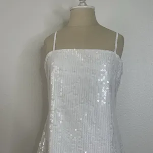12th Tribe M Womens White Sequin Mini Dress Adjustable Straps Slip Lined Sexy EU thumbnail 5