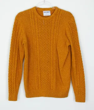 Old Navy Womens Wool Blend Cable Knit Crewneck Pullover Sweater Size M Gold Cozy thumbnail 1