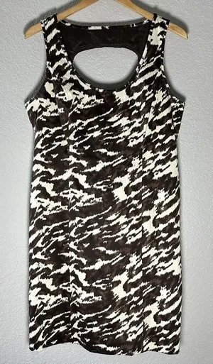 Michael Kors Brown & Cream Abstract‎ Print Bodycon Dress SZ 12 Old Money Chic thumbnail 1
