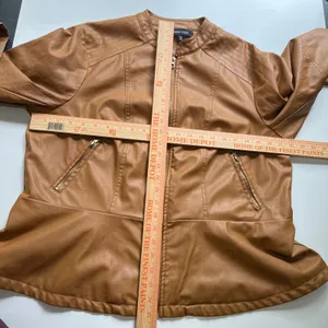 New Look Faux Leather Jacket Womens 2X Tan Great Quilted Biker Moto Peplum thumbnail 7
