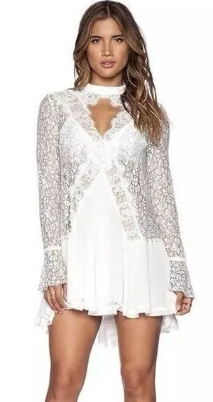 Free People Tell Tale Floral Lace Black & White Asymmetric High Low Dress size M thumbnail 1