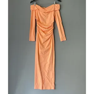 Boohoo‎ Cotton Coastal Beachy Clean Girl Ruched Bardot Maxi Dress 4 Orange thumbnail 4