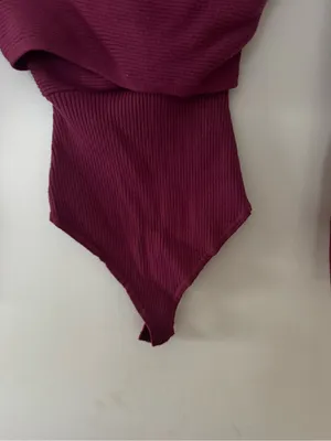 Abercrombie & Fitch Maroon Ribbed Long-Sleeve Sweater Bodysuit thumbnail 7