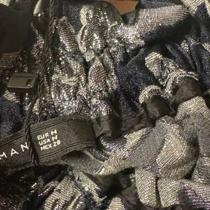Zara Woman Navy Silver Floral Jacquard Metallic Mini Skirt Elastic Waist Size‎ M thumbnail 4