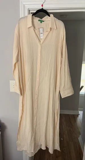 J. Crew Cream Pleated Button-Down Dress thumbnail 1