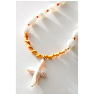 Free People Ariana Ost Easy Does It Pearl Cross Strand Necklace Bohemian Beach thumbnail 4