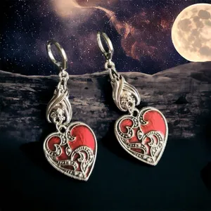 1 Pair Gothic Bat Heart Love Shape Pendant Round Buckle‎ Silver Plated Earrings thumbnail 8