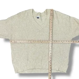 American Eagle Deep V‎ Neck Waffle Knit Oversized Chunky Sweater Tan XL thumbnail 11