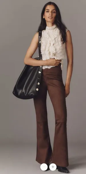 By Anthropologie Faux-Suede Flare Pants thumbnail 1