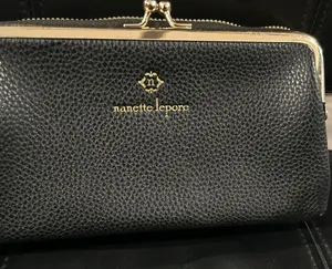 Nanette Lepore Black Textured Wallet with Gold Trim crossbody. NWOT thumbnail 1