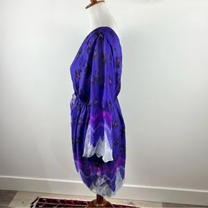 Aryn K Purple Silk Dress Size M 100% Silk Print‎ V-Neck Elastic Waist Fairycore thumbnail 11