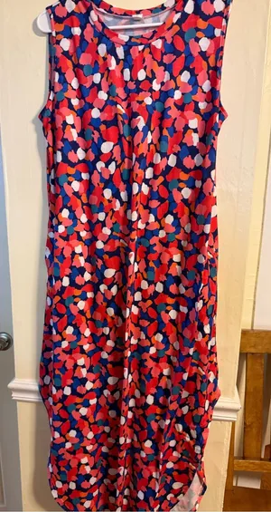 Sleeveless Multicolor Abstract Print Maxi Dress Pink Size XL thumbnail 1