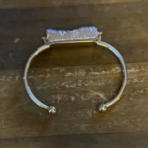 Gold tone white druzy cuff bangle bracelet thumbnail 6