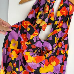 Y2K Abstract Floral Halter Top Sz Medium 100% Silk thumbnail 10