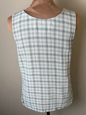 Vintage 90s Patagonia Tank Top Women Medium Organic Cotton Tan Green Plaid Shirt thumbnail 3