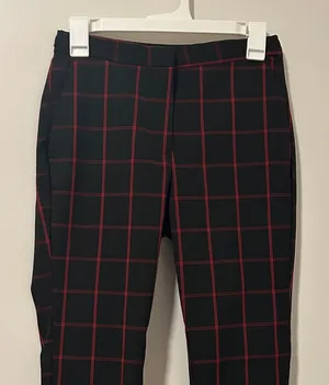 Zara Black Red Work Career Office Academia Dress Pants Plaid Size Small thumbnail 1