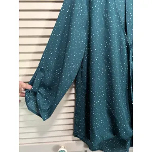 Peace‎ & Pearls Green/Wh Polkadot Chiffon Wrap Front 3/4 Tab Sleeve Blouse Sz M thumbnail 3