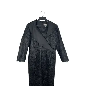 Lily & Taylor Black Lace Formal Dress Women’s 6 Satin Shawl Collar Midi Evening thumbnail 2