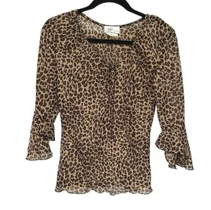 Y2K Leopard Animal Print Career Top Slinky 2000s Blouse Cheetah Girls Medium thumbnail 1