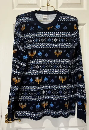 Hanna Andersson Hanukkah Themed Pajama Top 100% Organic Cotton Size XL Navy Blue thumbnail 1