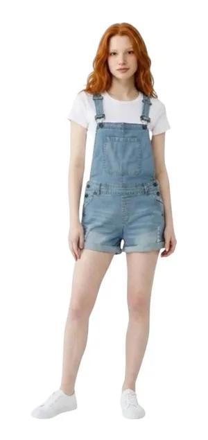 K-Gold Denim Overall Shorts Distressed Cuffed Bib Romper Size 4 thumbnail 1